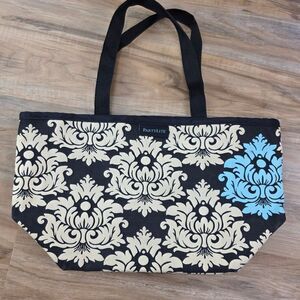 💜NWOT PartyLite Black & Cream Damask Lightweight Tote Bag